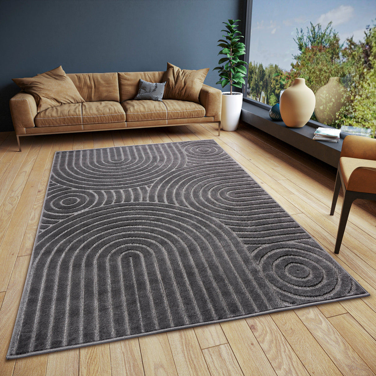 Design vloerkleed  -  Wave Antraciet - Sfeerbeeld 1