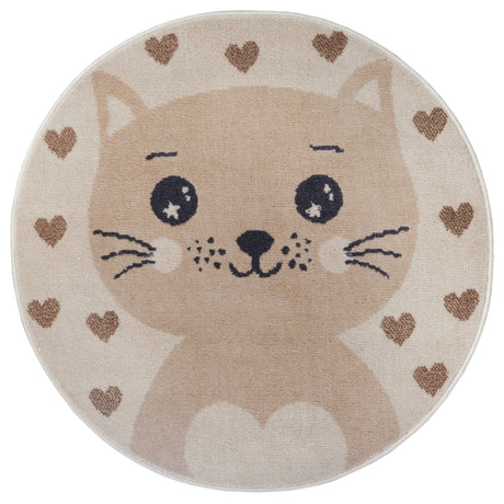 Rond Kindervloerkleed  -  Lieve kat Beige - Afbeelding 2