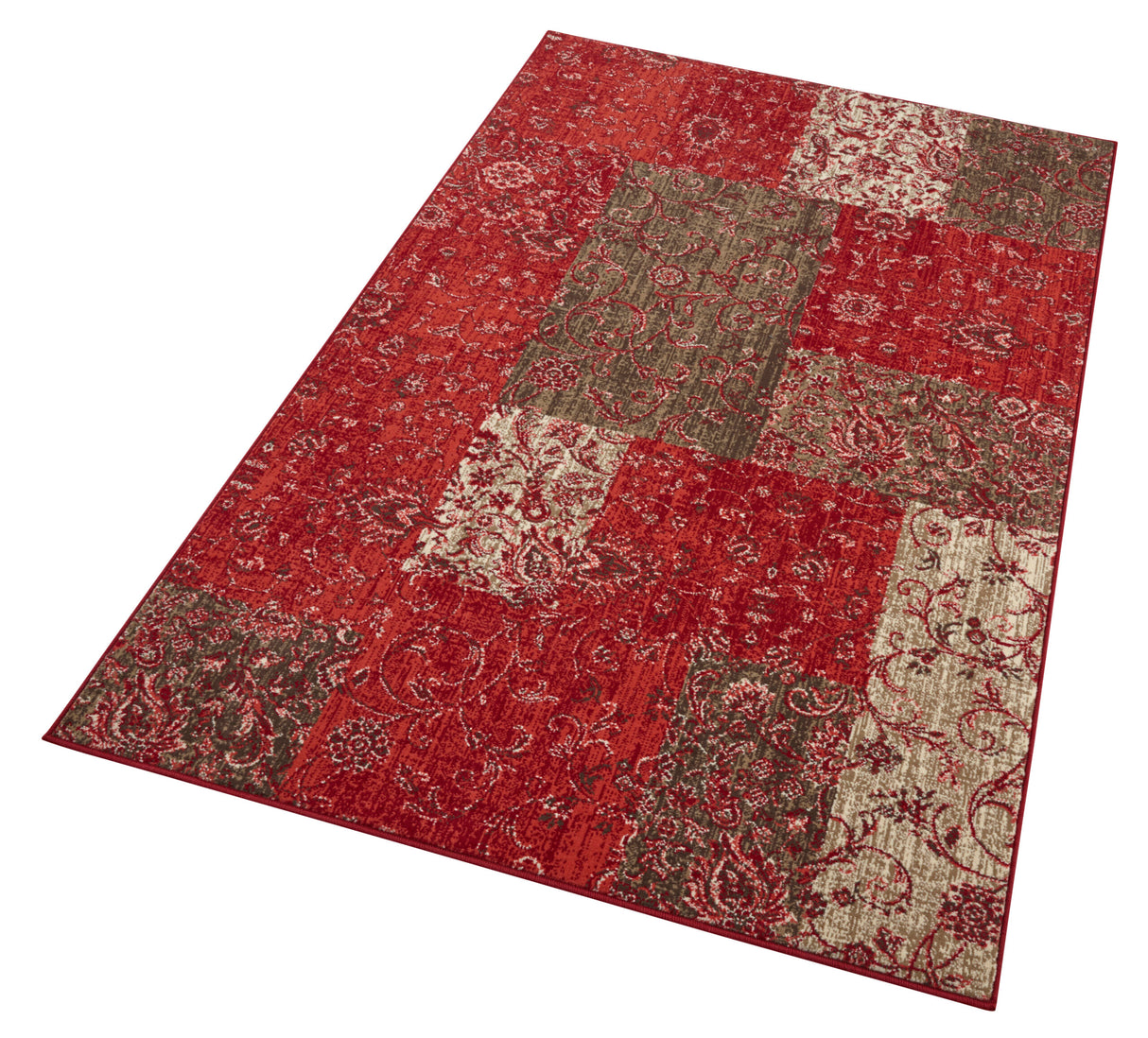Vintage patchwork vloerkleed - Kirie Rood - Zijaanzicht