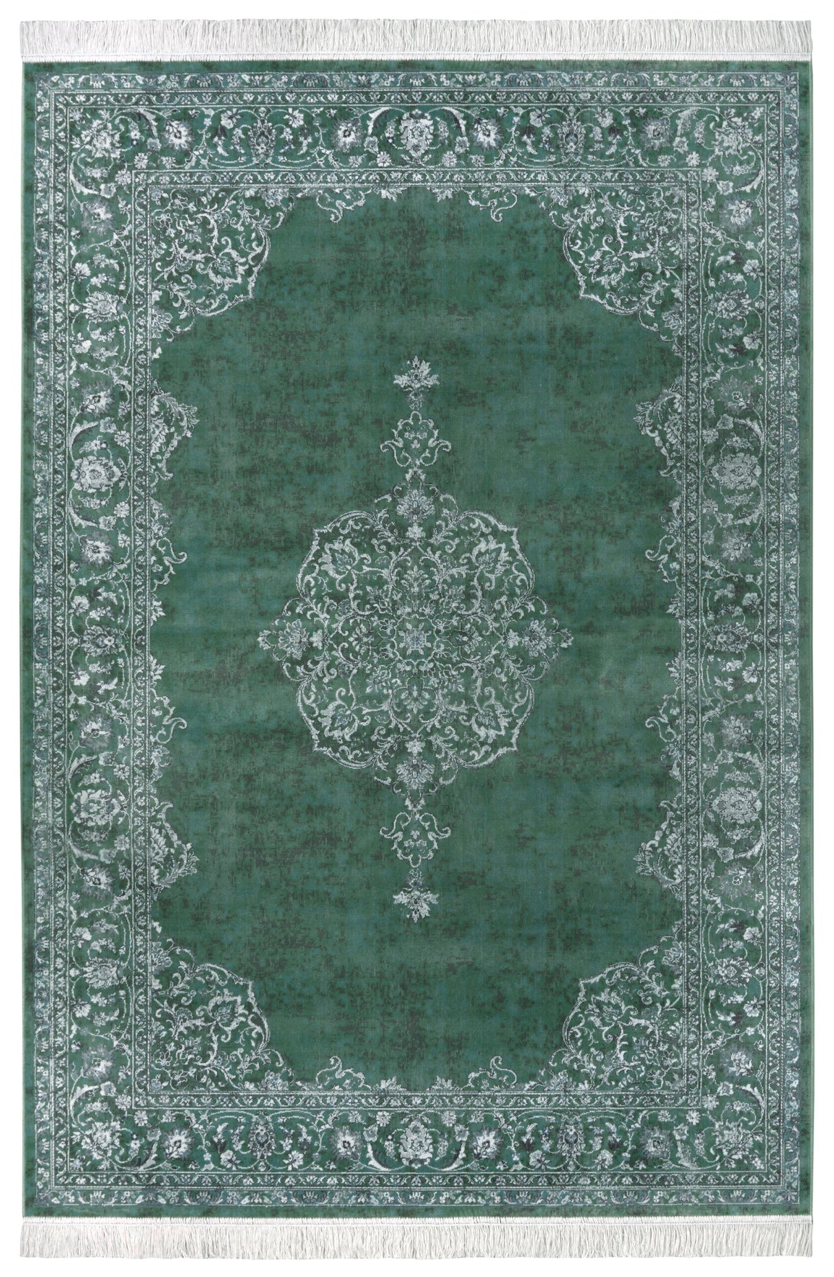 Vintage vloerkleed - Oriental Franjes Groen/Blauw - Topshot